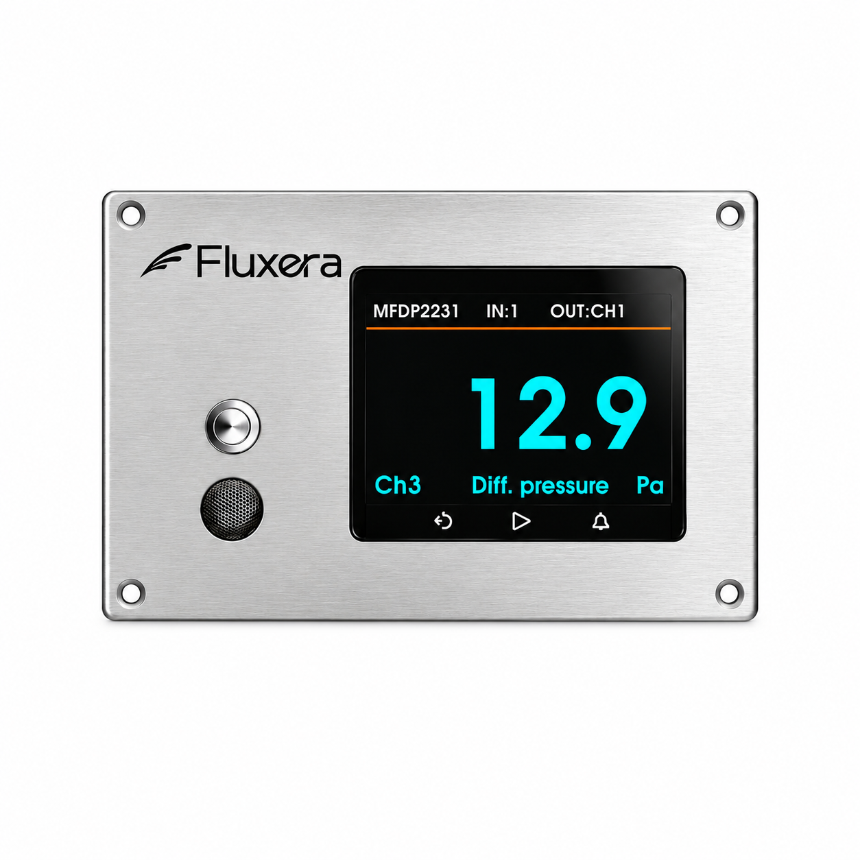 Engineered for critical environments requiring stringent hygiene, this multi-functional environmental monitor is designed for flush mounting to precisely measure and display temperature, humidity, and differential pressure. It features a rugged 316L stainless steel front panel integrated with a polycarbonate display window, utilizing a seamless, flat-surface architecture that prevents dust accumulation and stands up securely to aggressive chemical cleaning protocols involving standard detergents, sanitizers, and bactericides. The unit is equipped with a large, high-brightness 3.2-inch color TFT LCD screen capable of displaying input channels one through three either simultaneously in parallel or through an alternating view. Data acquisition relies on high-accuracy, 100% field-changeable sensors. To accommodate diverse control schemes, the hardware supports multiple input and output configurations, including optional provisions for three analog 4 to 20mA or 0 to 10V input signals, as well as three optional 0 to 10V analog output channels. For system networking and supervisory control, the device integrates optional RS485 communication utilizing the Modbus RTU protocol alongside optional front-panel key functions. This ensures native compatibility with any DDC, PLC, SCADA, or third-party data collection platform. By consolidating local measurement, visualization, and network connectivity into a single compact unit, it delivers an optimized performance-to-price ratio that directly replaces traditional, single-channel temperature, relative humidity, and differential pressure instruments.